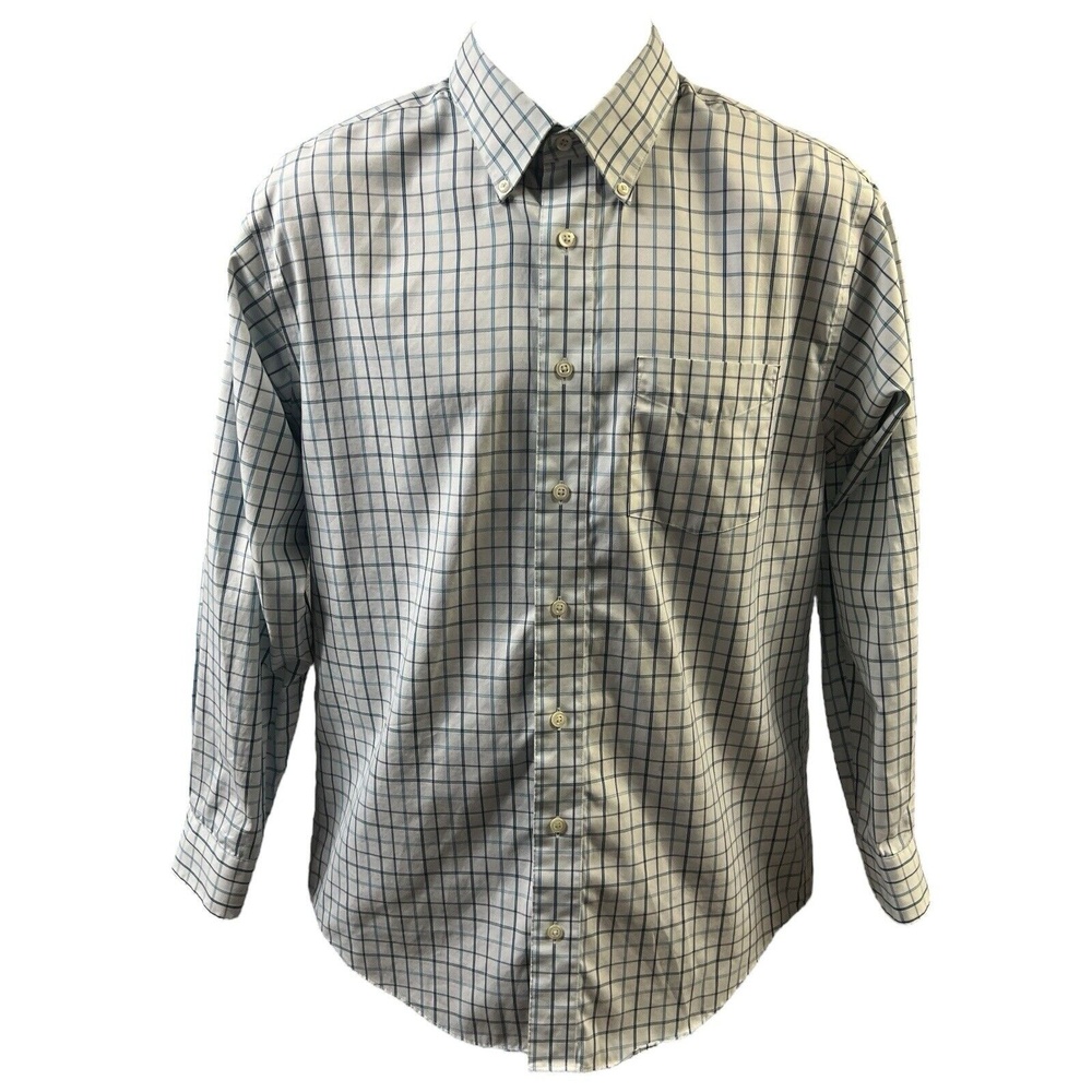 George Button-Up Shirt Mens Size Medium White Blue Plaid Check Casual Preppy